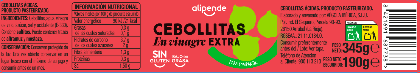 Cebollitas en vinagre Alipende 190g