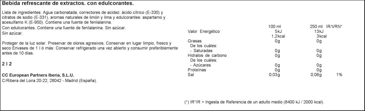 Refresco lima-limón Sprite botella 2l zero azúcar