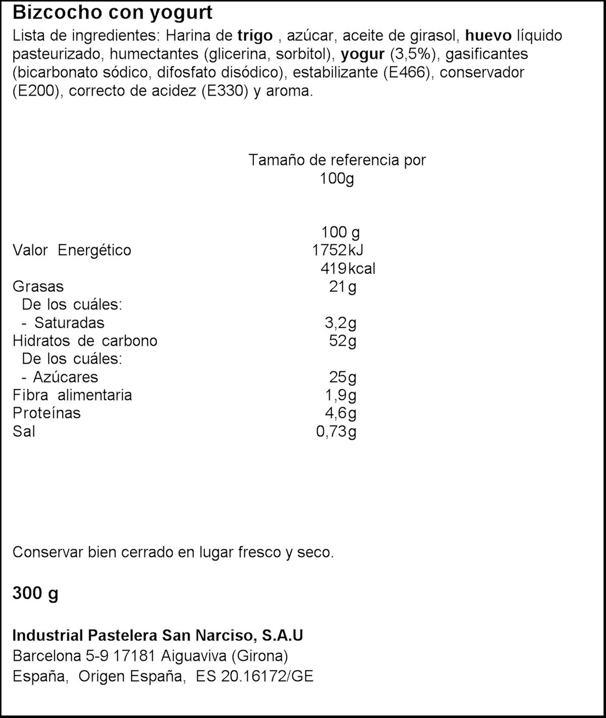 Bizcocho tartén Montes Lara 300g yogur