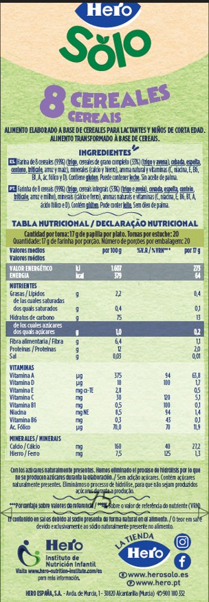 Papilla Hero Solo 0% 8 cereales desde 6meses 340g