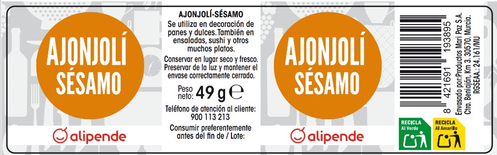 Sésamo ajonjoli Alipende 49g