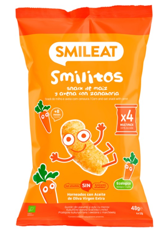 Alimento infantil snack a base de maíz avena y zanahoria Smileat 48 g