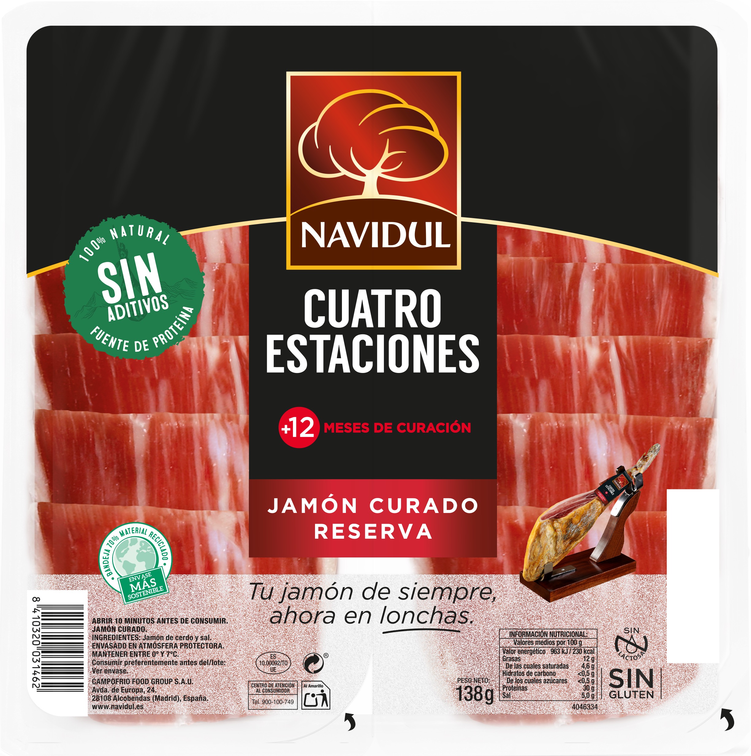 Jamón curado en medias lonchas Navidul pack 2 de 69g