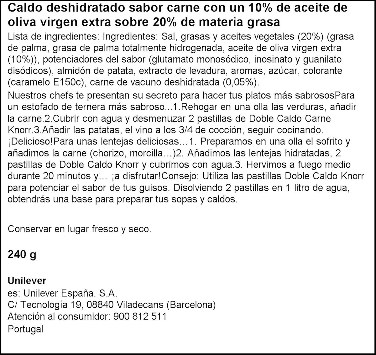 Caldo doble en pastillas s/gluten s/lactosa Knorr 2-4p