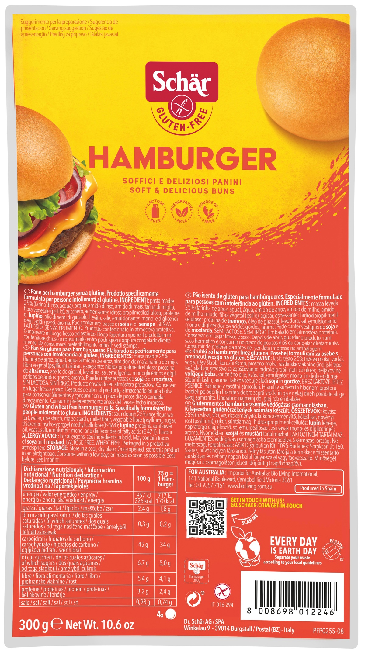 Pan de hamburguesa sin gluten Sch&auml;r 300g