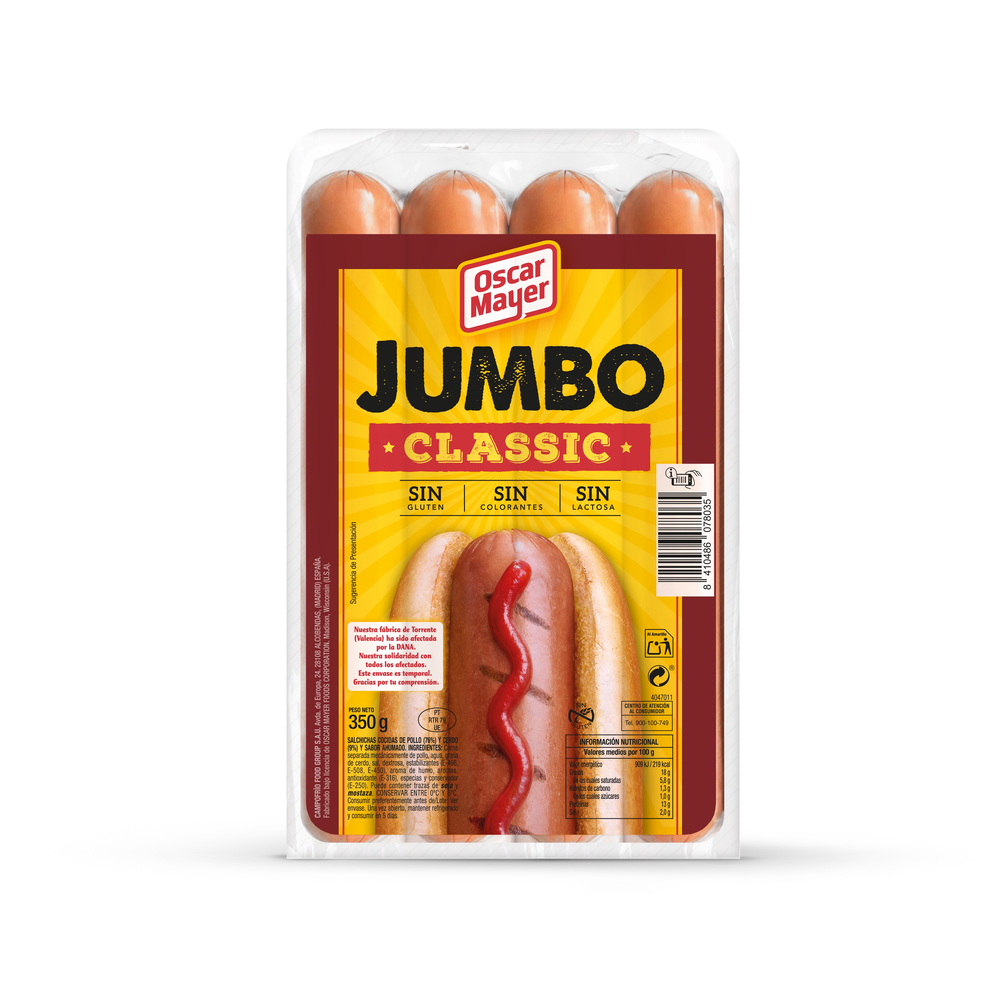 Salchichas tipo jumbo classic Oscar Mayer 350g pack 4 uds