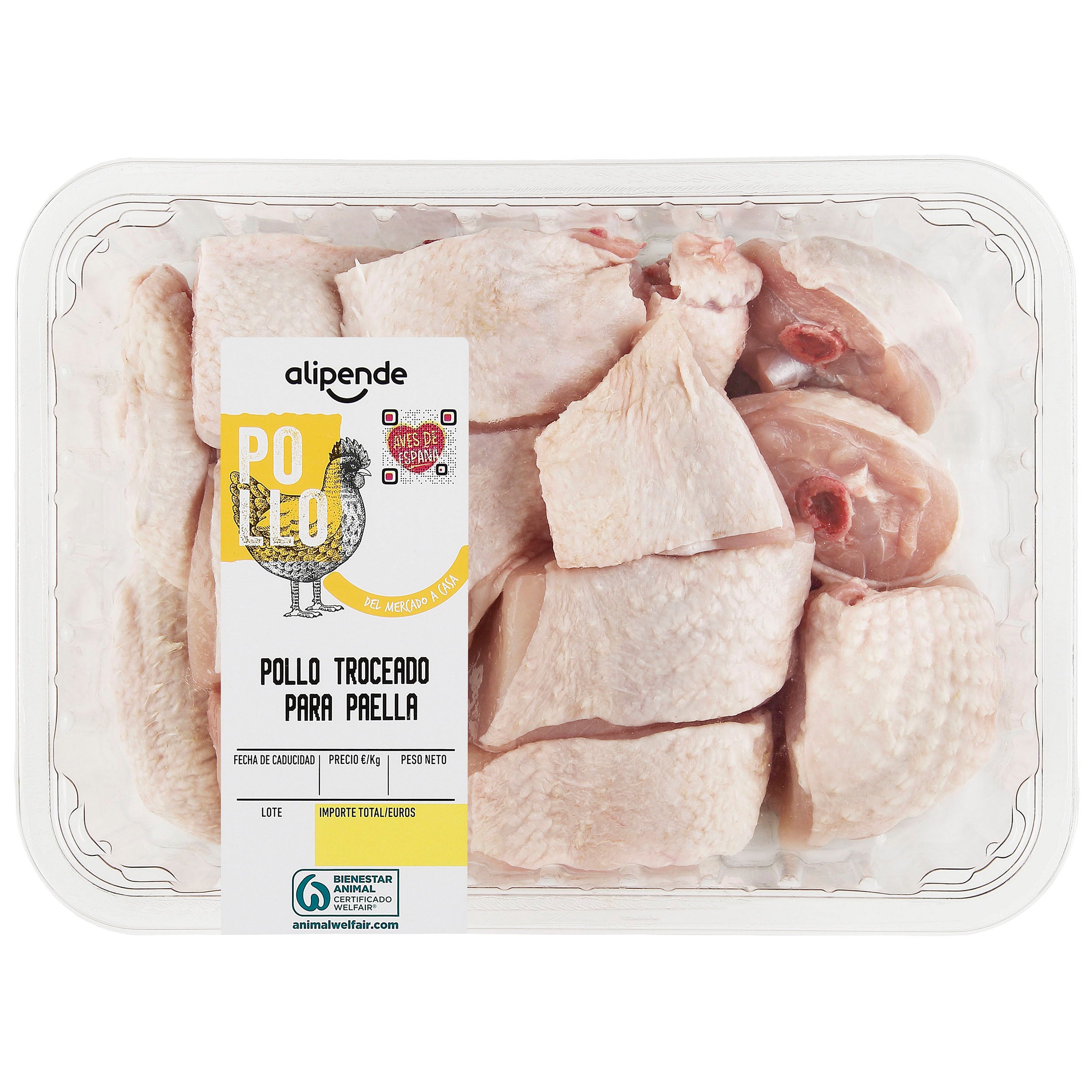 Pollo troceado para paella Alipende bandeja 900g aproximadamente