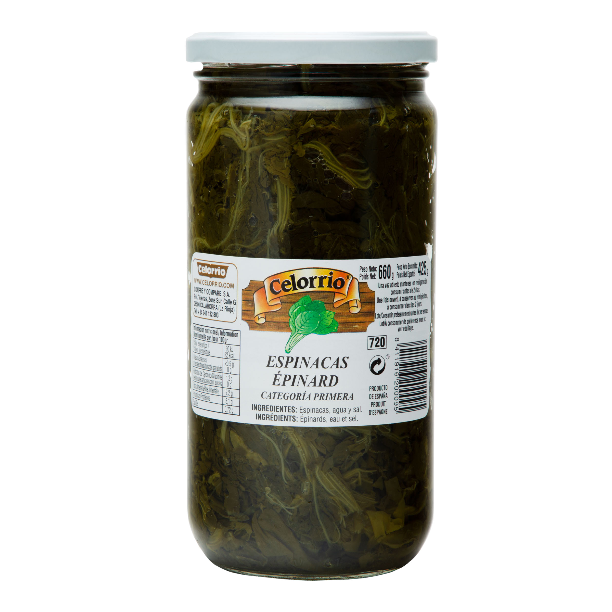 Espinaca Celorrio tarro de cristal 425g