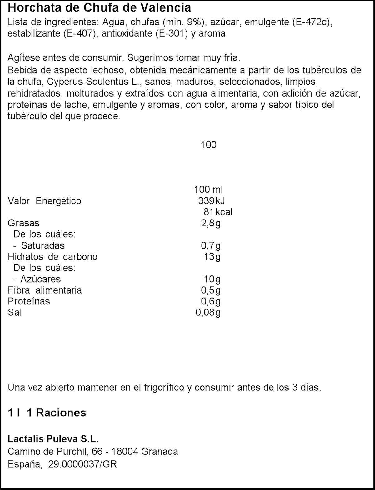 Horchata Chufi 1l
