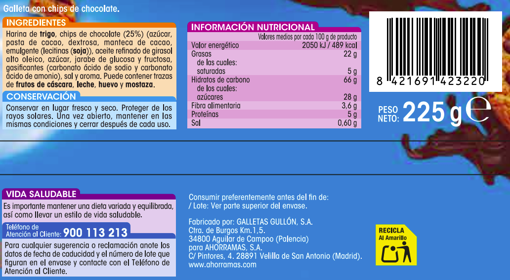 Galleta Alipende 225g cookies con pepitas de chocolate