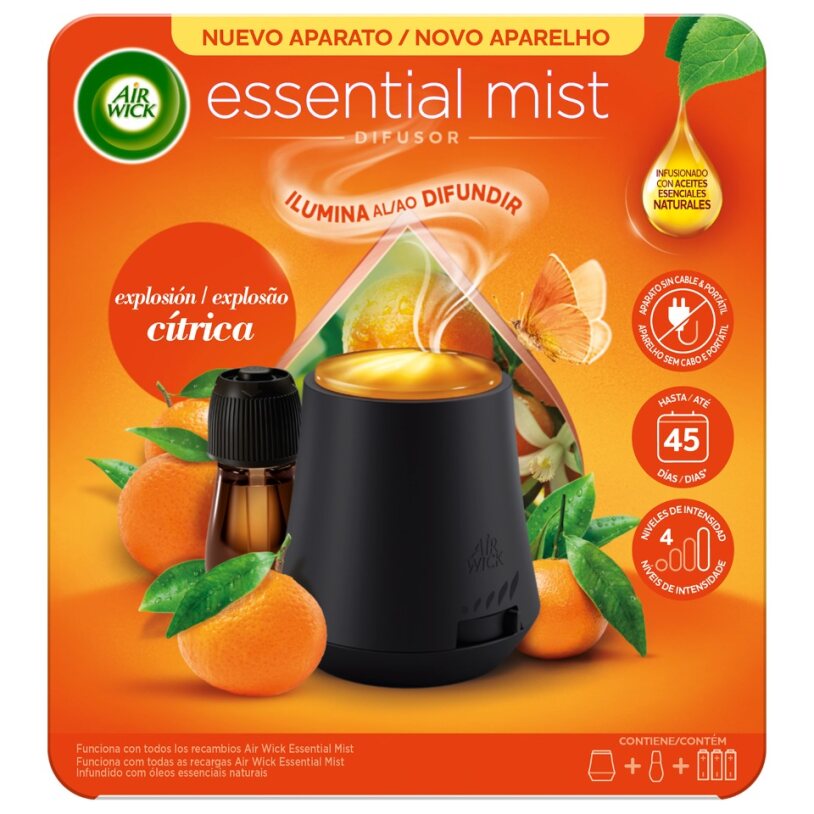 Ambientador con 3 pilas Airwick essential mist aparato cítrico