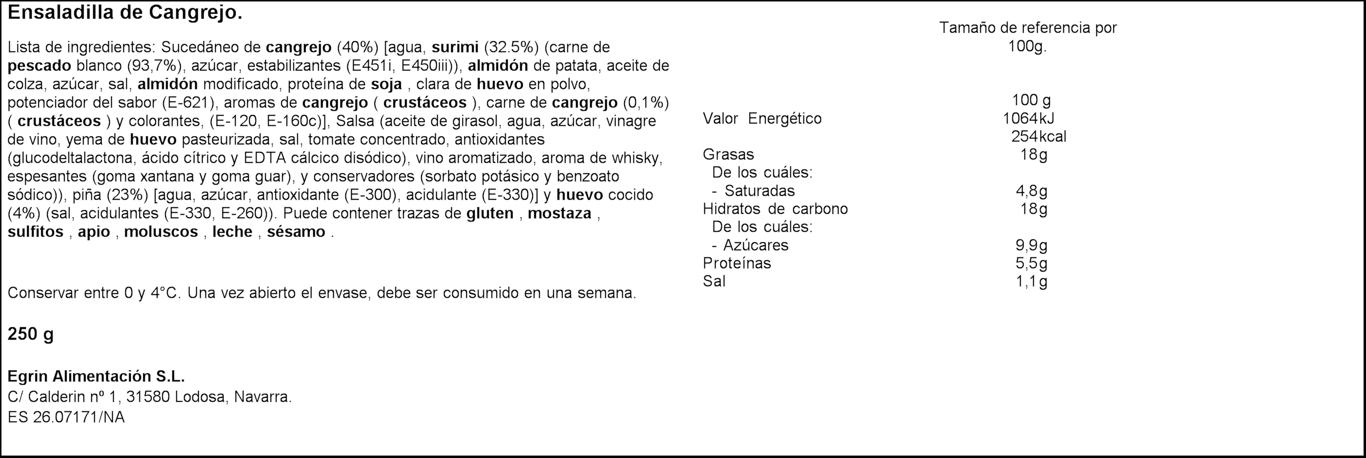 Ensaladilla ensalandia 250g cangrejo