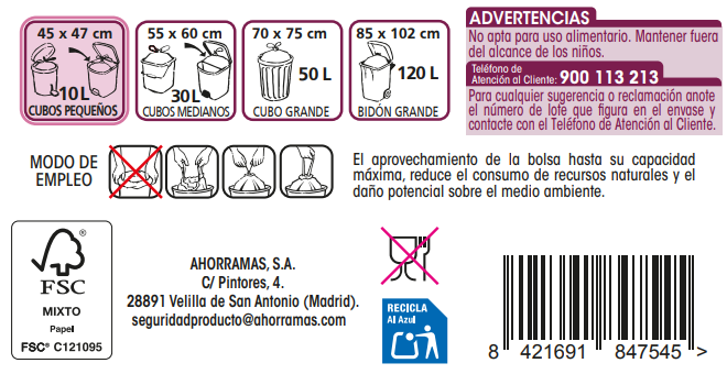 Bolsas de basura Lanta 20 uds 10 litros especial para papelera baño