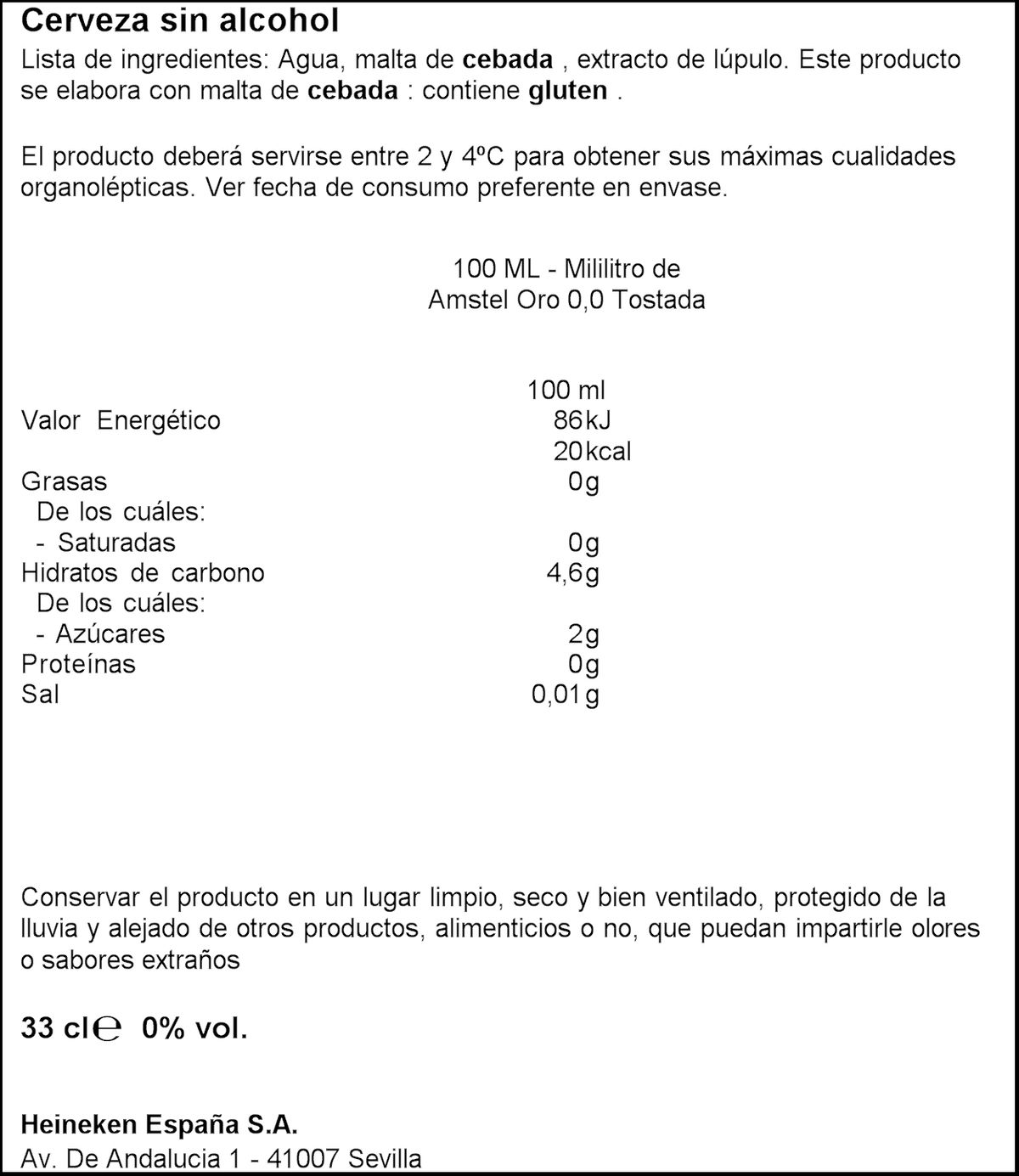 Cerveza sin alcohol Amstel Oro 0,0 Tostada lata 33cl