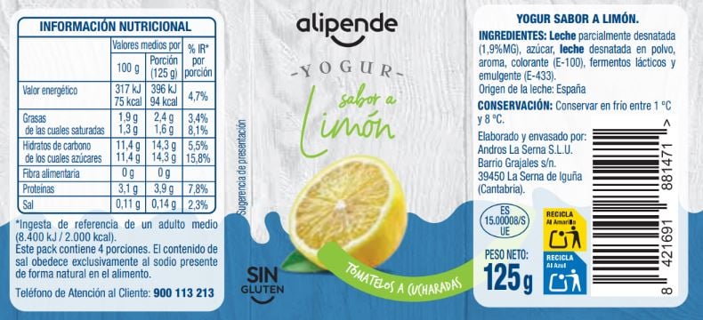 Yogur pack 4 limón Alipende
