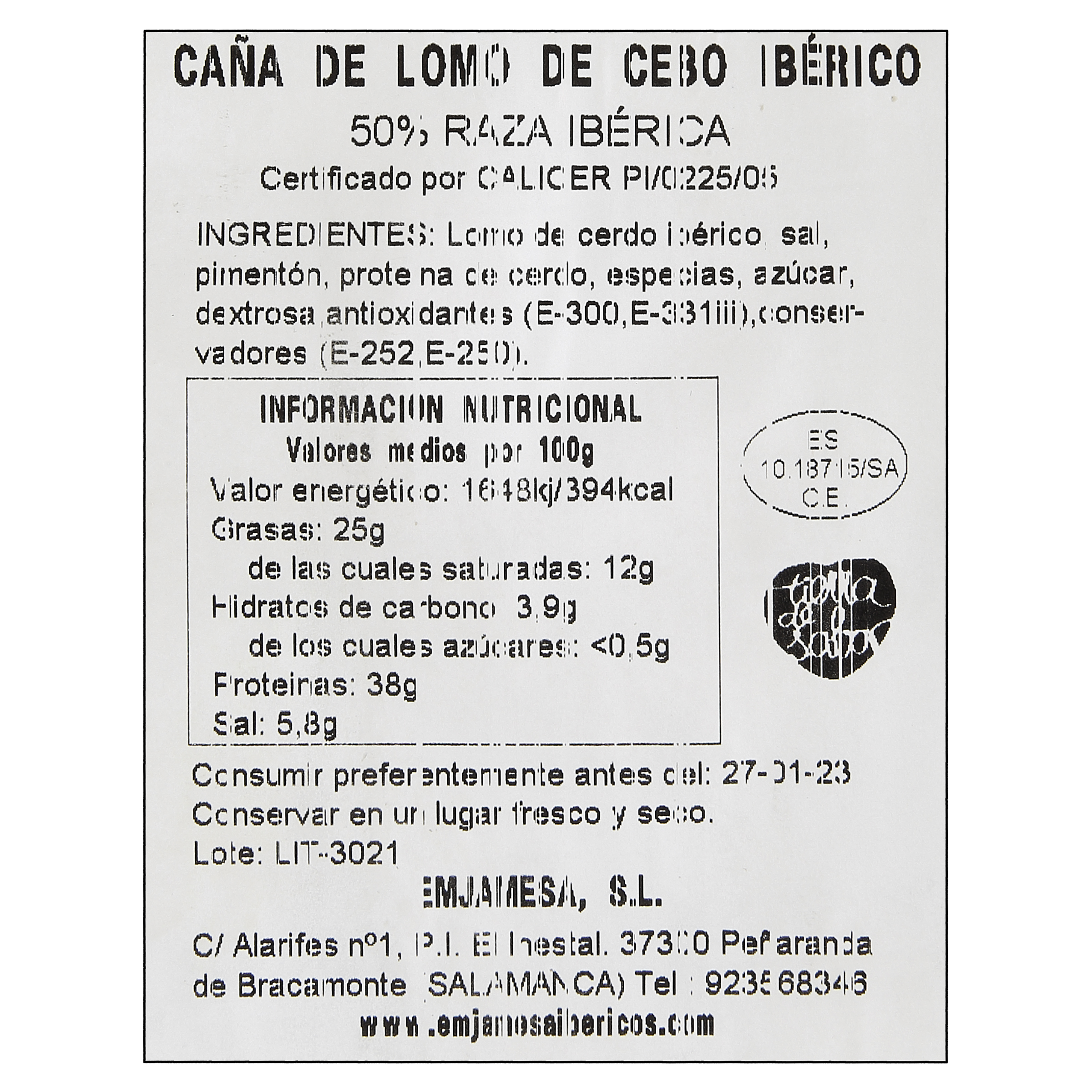 Lomo cebo 50% ibérico Emjamesa Al corte