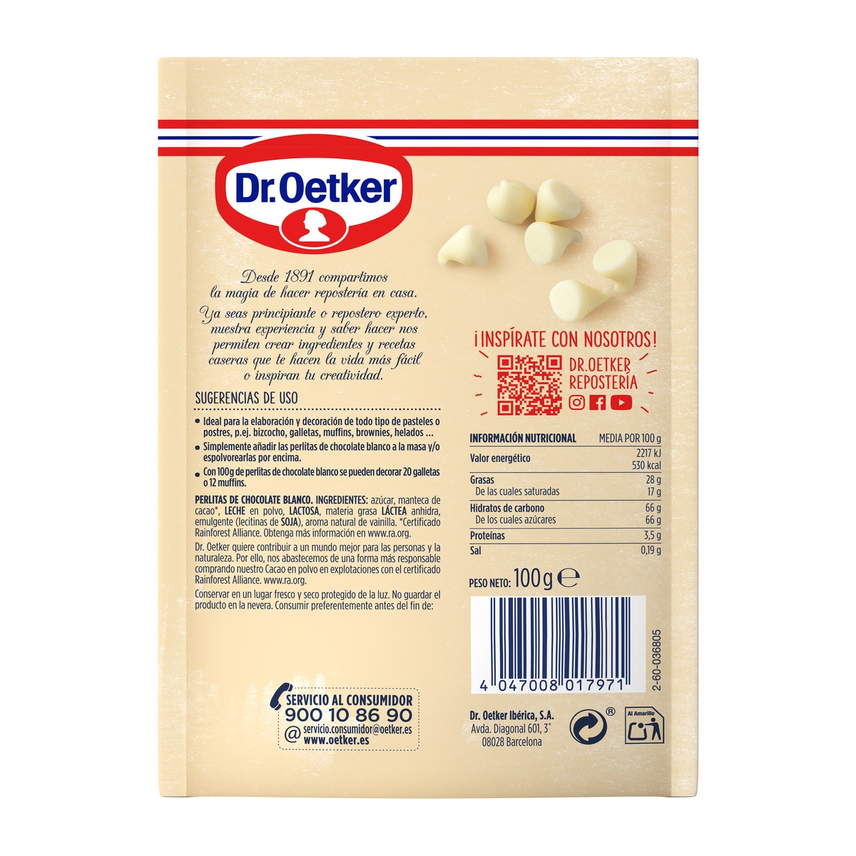 Perlitas de chocolate blanco Dr Oetker 100g