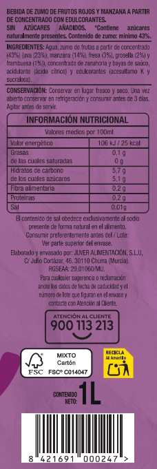 Néctar sin azúcar frutos rojos Alipende 1l
