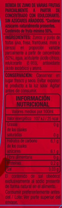Bebida sin azúcar añadido sabor frutas del bosque Alipende 200 ml