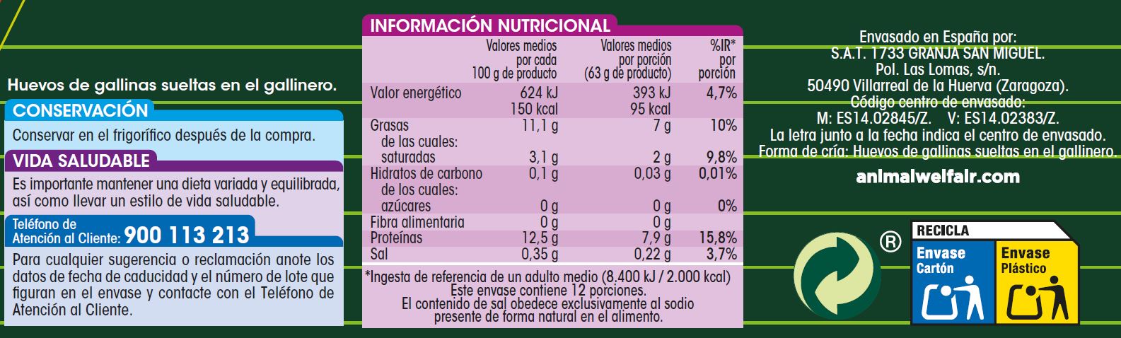 Huevos de gallinas criadas con maíz sueltas en el gallinero Alipende 12u "clase m-l"