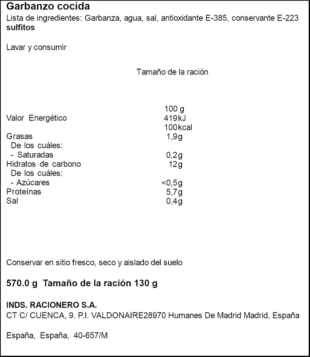 Garbanza del sur cocida Miau 400g