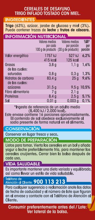 Cereales crujientes Alipende 500g trigo con miel