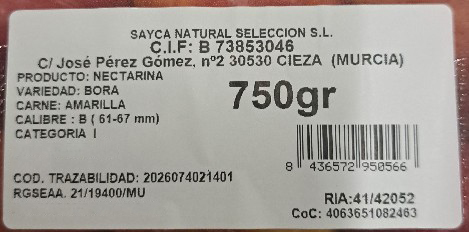 Nectarina bandeja 750g