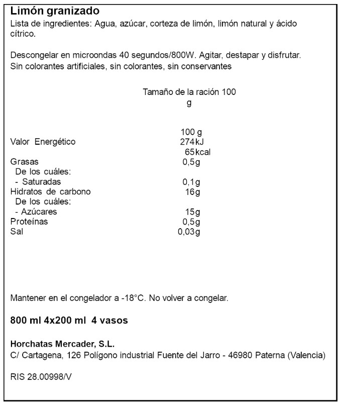Granizado con sabor a limón en pack de 4 unidades Mercader