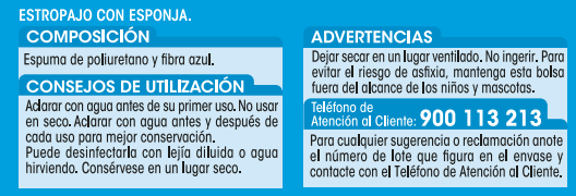 Estropajo con esponja Lanta 3 uds fibra azul