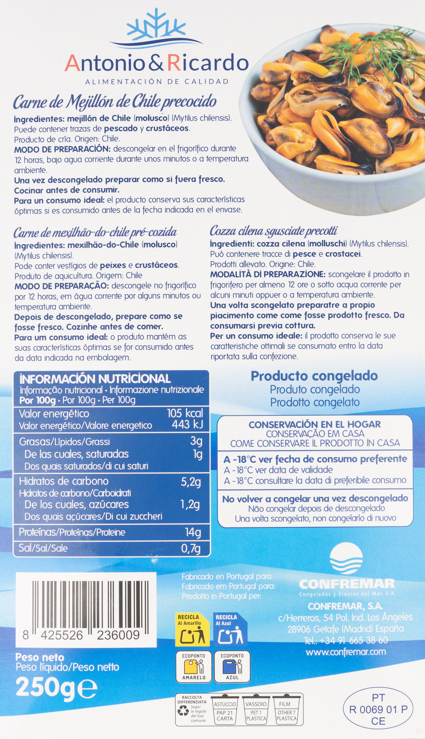 Carne de mejillón de chile Antonio y Ricardo 250g precocido
