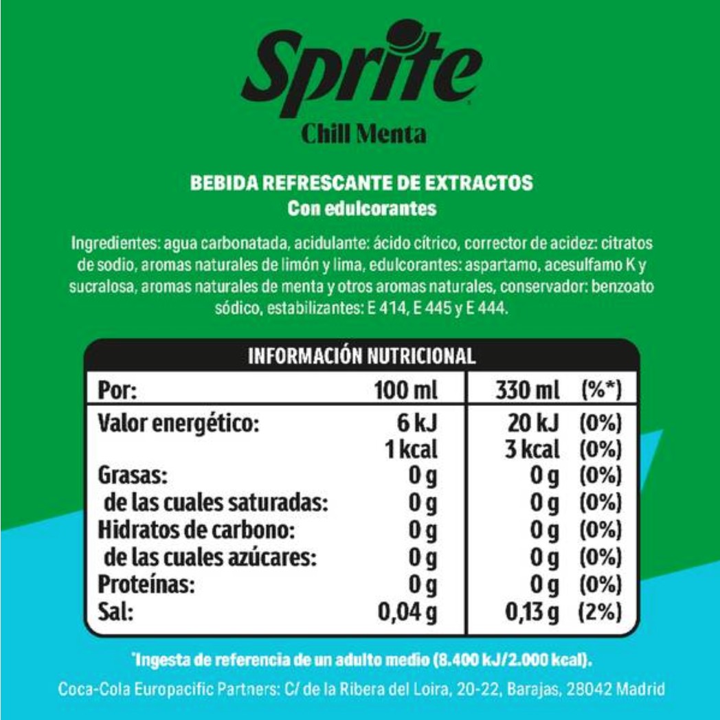 Refresco zero sprite lata de lima limón y menta Sprite 33cl