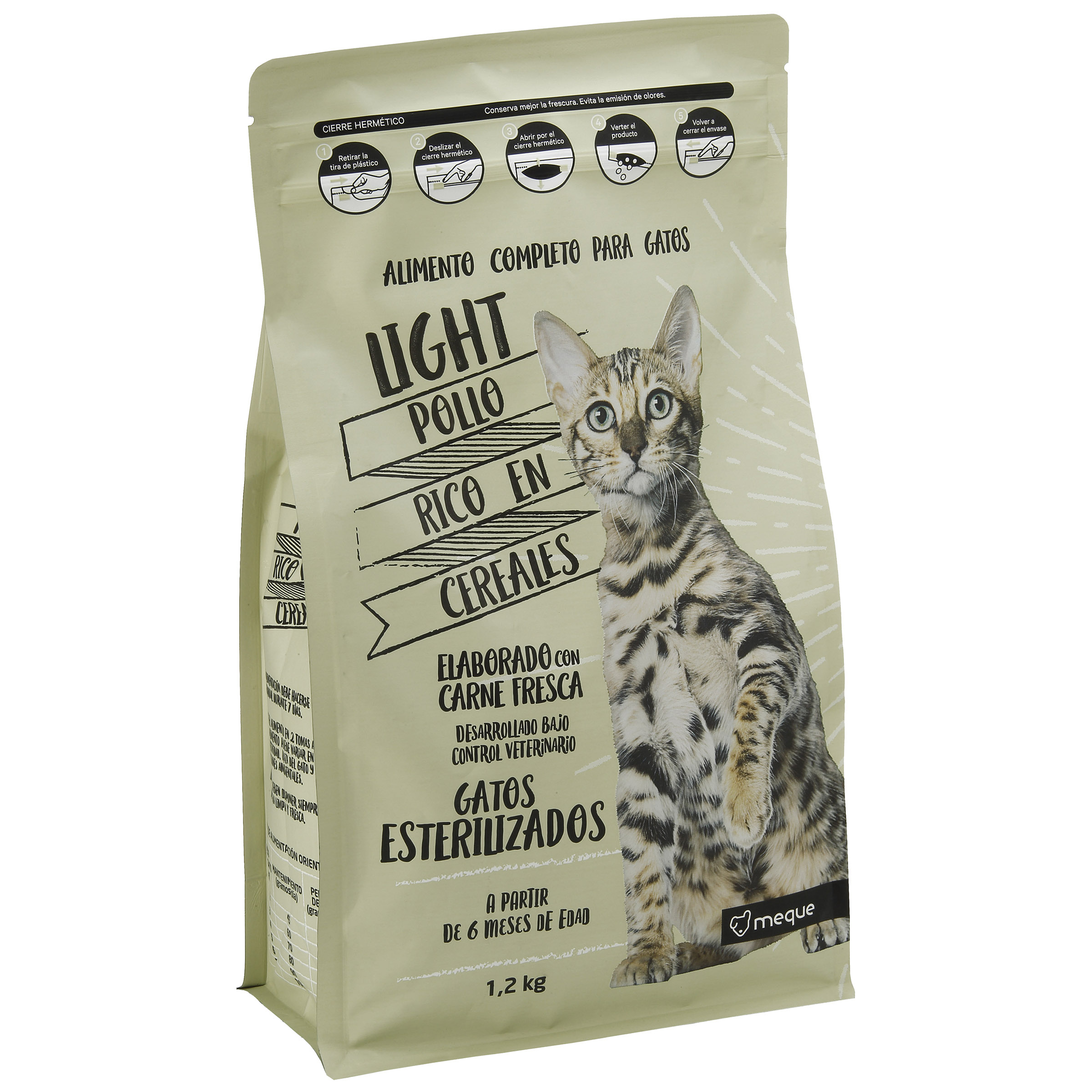 Alimento completo para gato Meque esterilizado pollo cereal 1,2kg