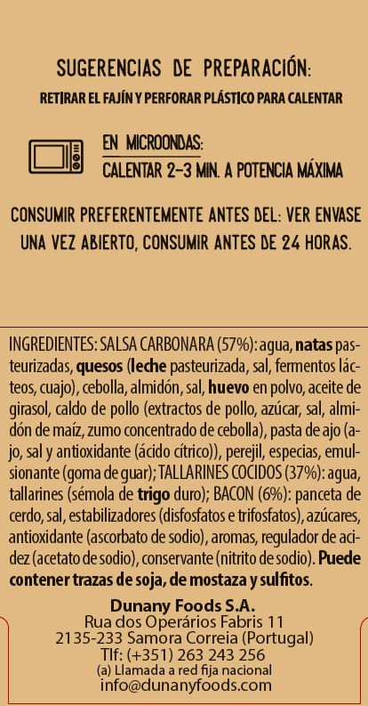 Tallarines Dunany 280g carbonara