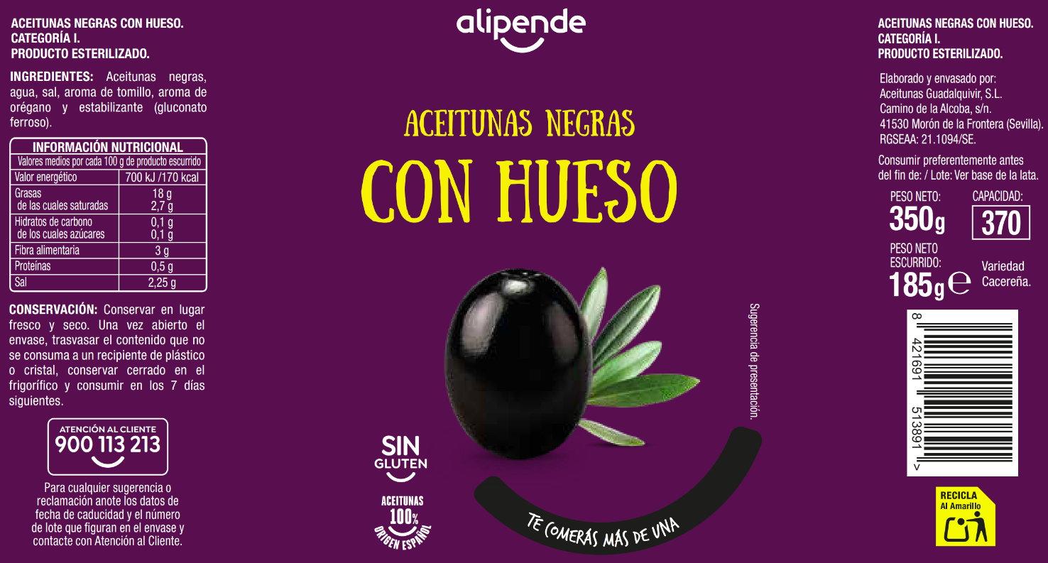 Aceitunas negra con hueso Alipende 185g