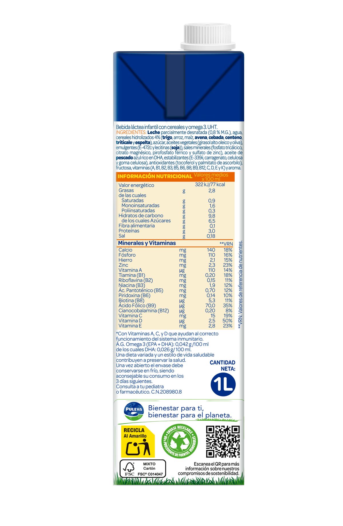 Bebida láctea Puleva max crecimiento desarrollo 1l cereales