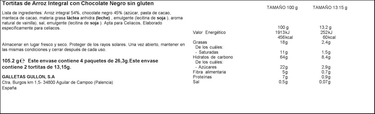 Tortitas de arroz integral Vitalday 105g chocolate