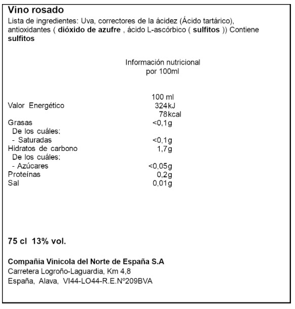 Vino rosado denominación de origen la rioja con 75cl Cune La Bailarina