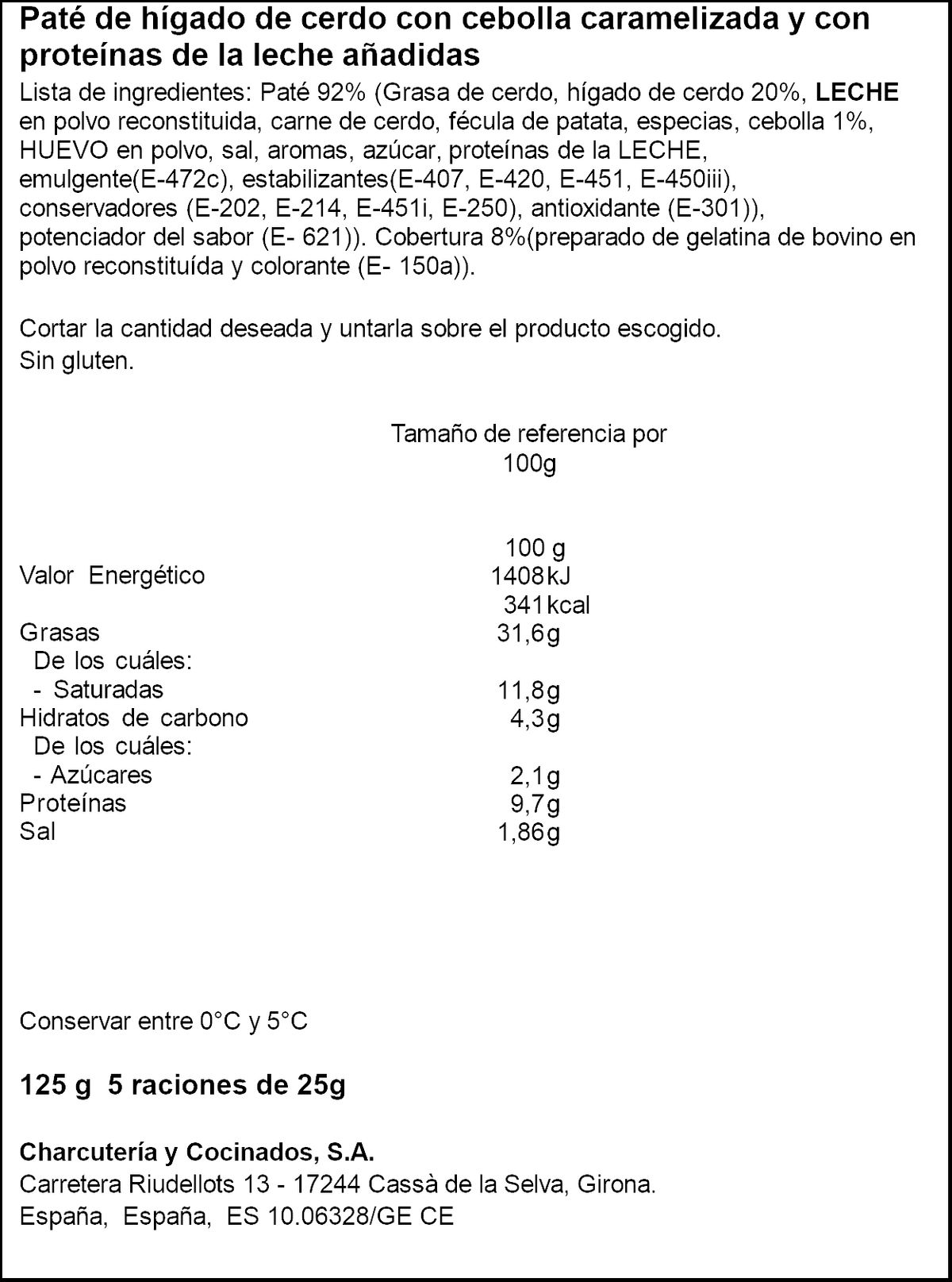 Paté con cebolla caramelizada Cuit'S bloc 125g