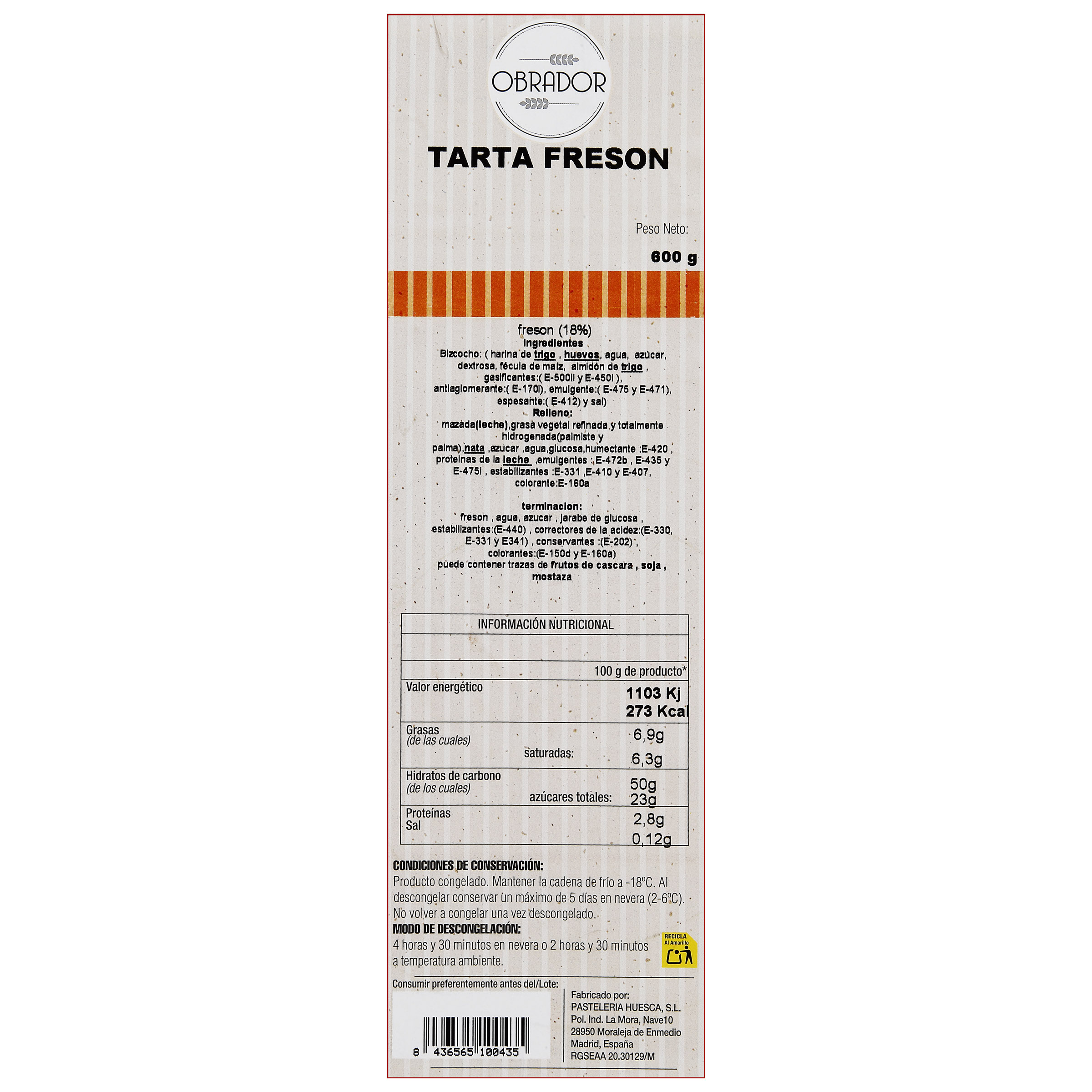 Tarta fresón 600g