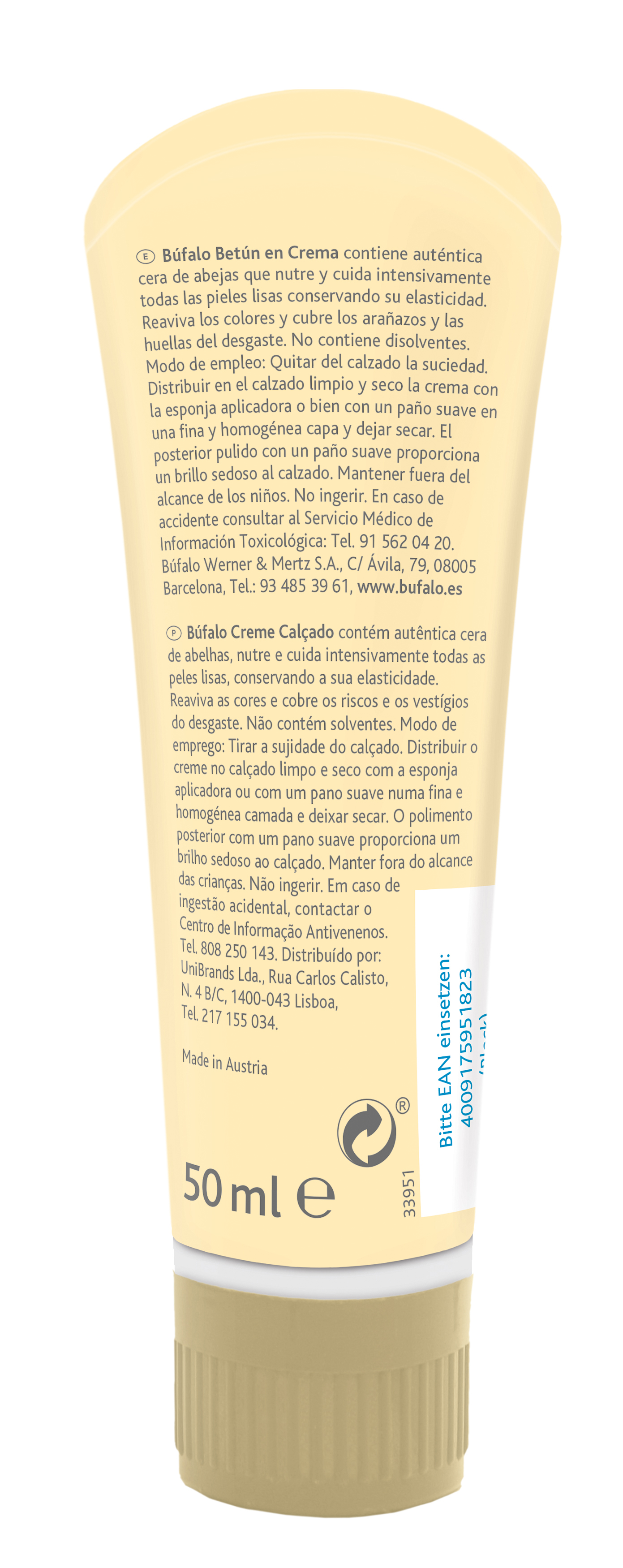 Tubo de betún crema Búfalo incoloro 50 ml