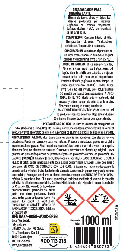 Desatascador líquido tuberías eficaz y rápido Lanta 1l