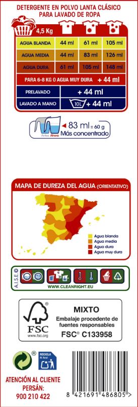 Detergente en polvo Lanta 90 lavados clásico
