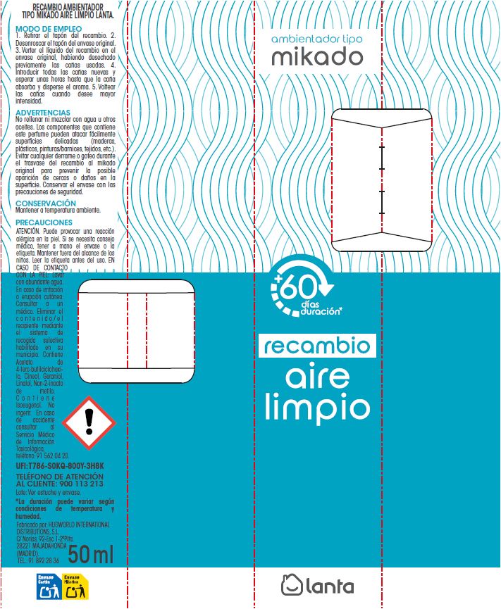 Ambientadores tipo mikado recambio Lanta 50ml aire limpio