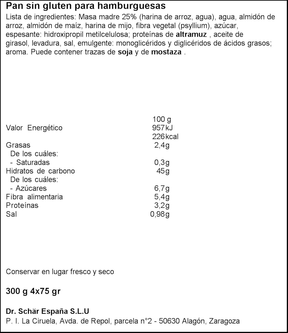 Pan de hamburguesa sin gluten Sch&auml;r 300g
