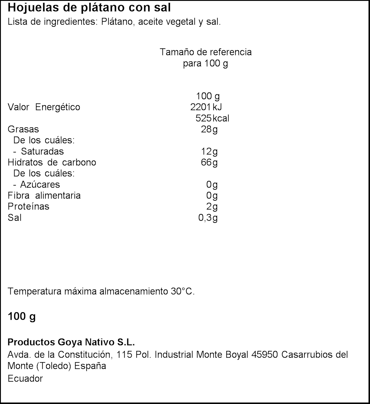 Snack de plátano con sal Tortolines Goya 100g