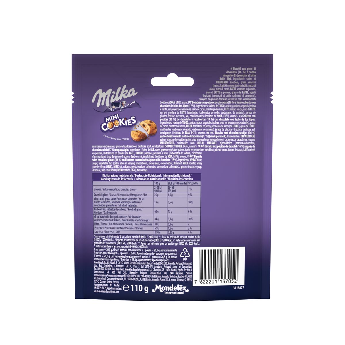 Galleta cookies mini Milka 110g | Ahorramas