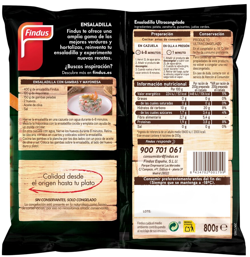 Ensaladilla Findus patata y guisantes superfinos 800g