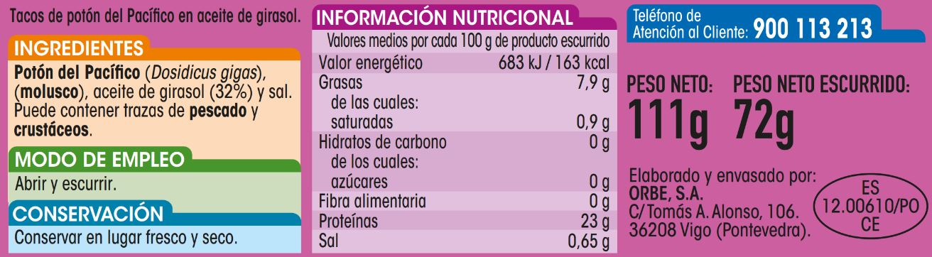 Tacos de potón aceite de girasol Alipende 72g