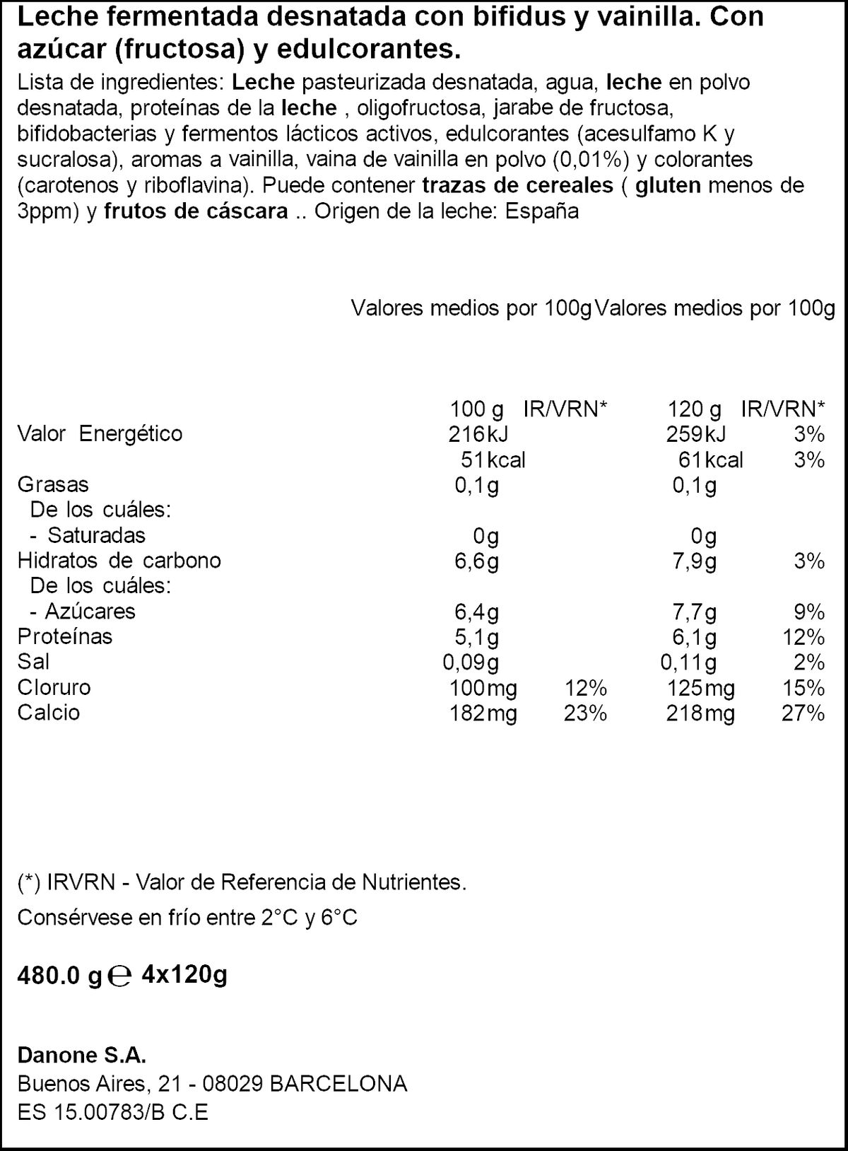 Bífidus Activia desnatado 0% materia grasa pack 4 vainilla