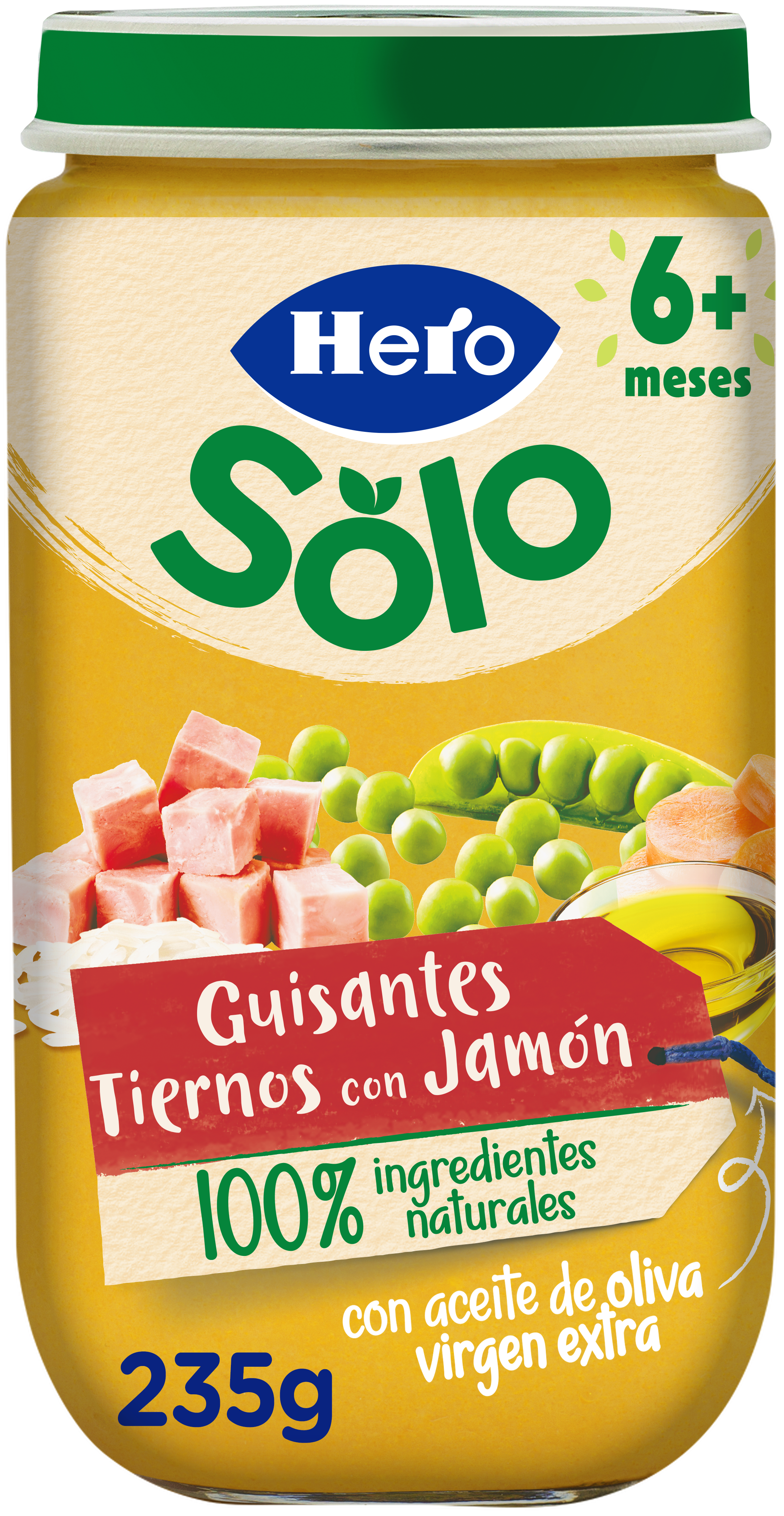 Tarro Hero Solo guisantes jamón desde 6meses 235g